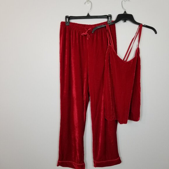 PAJAMAGRAM 2 Piece Velvet Spaghetti Strap Tank Top and Pants Red Small ~ 4502 - Picture 1 of 10
